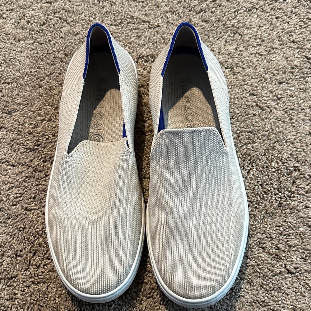 Rothy's Light Gray Slip-On Sneakers with Blue Trim
